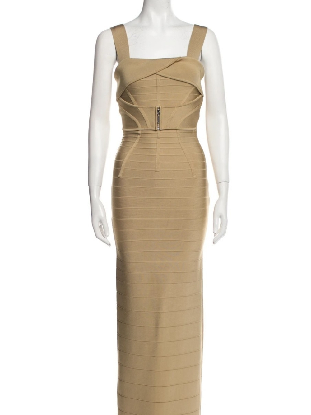 NWT Rare Tan HERVE LEGER Beige Bodycon Icon Bandage Dress XS Corset Safari Gown